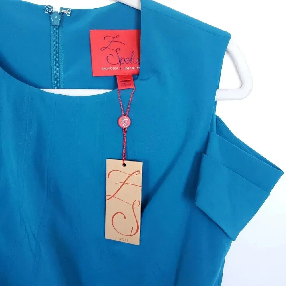 Z Spoke Zac Posen Dress Womens Size 4 Blue Cold Shoulder Fit And Flare NWT - Picture 10 of 16